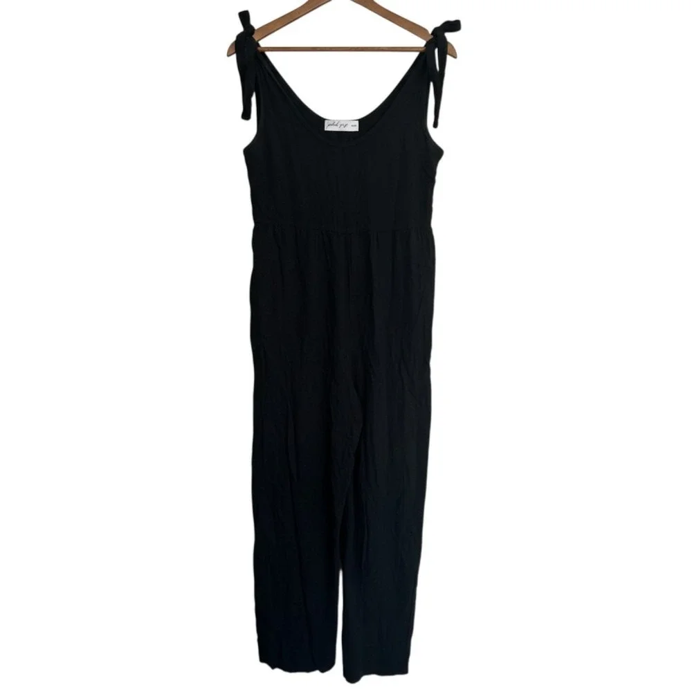 Petal + Pup Black Wide Leg BOHO Jumpsuit Tie Shoulder Elastic Waist Women Sz. S‎
